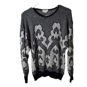 Bonwit Teller Sweater Wool Blend Medium Pullover Crew Neck Italy Geometric